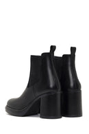 Women's Black Thick Heeled Leather Chelsea Boot | Derimod Women's Black Thick Heeled Leather Chelsea Boot | Derimod