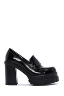 Women's Black Patent Leather Heeled Loafer | Derimod Women's Black Patent Leather Heeled Loafer | Derimod