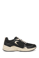 Geox Women Black D Zarvıa A - Mesh+Pearl.Gbk Lace-Up Thick Sole Leather Sneaker | Derimod Geox Women Black D Zarvıa A - Mesh+Pearl.Gbk Lace-Up Thick Sole Leather Sneaker | Derimod