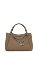 Woman Mink Long-Strap Charmed Shoulder Bag | Derimod Woman Mink Long-Strap Charmed Shoulder Bag | Derimod