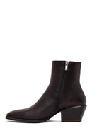 Woman Brown Zip Closure Short Thick-Heeled Leather Cowboy Boots | Derimod Woman Brown Zip Closure Short Thick-Heeled Leather Cowboy Boots | Derimod