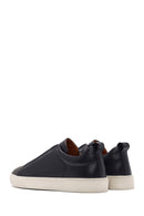 Men's Navy Blue Elastic Leather Sneakers | Derimod Men's Navy Blue Elastic Leather Sneakers | Derimod