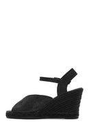Women's Black Glitter Ankle Buckle Wedge Heel Espadrille Sandals | Derimod Women's Black Glitter Ankle Buckle Wedge Heel Espadrille Sandals | Derimod
