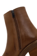Women's Tan Zippered Thick Heeled Leather Boots | Derimod Women's Tan Zippered Thick Heeled Leather Boots | Derimod