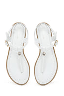 Women's White Flip-Flop Patent Leather Sandals | Derimod Women's White Flip-Flop Patent Leather Sandals | Derimod