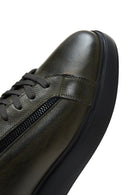 Men's Khaki Leather Zipper Detailed Thick Soled Sneaker | Derimod Men's Khaki Leather Zipper Detailed Thick Soled Sneaker | Derimod
