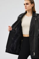 Venus Women's Black Double Breasted Leather Jacket | Derimod Venus Women's Black Double Breasted Leather Jacket | Derimod