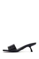Women's Black Thin Short Heeled Slippers | Derimod Women's Black Thin Short Heeled Slippers | Derimod