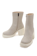 Women's Beige Zippered Heeled Casual Boots | Derimod Women's Beige Zippered Heeled Casual Boots | Derimod