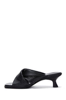 Women's Black Leather Heeled Slippers | Derimod Women's Black Leather Heeled Slippers | Derimod