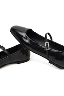 Women's Black Buckled Patent Leather Ballet Flat | Derimod Women's Black Buckled Patent Leather Ballet Flat | Derimod