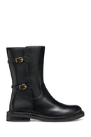 Geox Woman Black D Serılda B - Smo.Lea Zippered Buckled Leather Boot | Derimod Geox Woman Black D Serılda B - Smo.Lea Zippered Buckled Leather Boot | Derimod