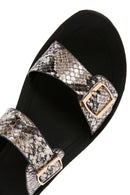 Women's Black Double Buckled Patterned Slippers | Derimod Women's Black Double Buckled Patterned Slippers | Derimod