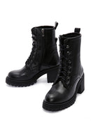 Women's Black Leather Zippered Heeled Boots | Derimod Women's Black Leather Zippered Heeled Boots | Derimod