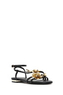 Women's Black Ankle Buckle Stoned Sandals | Derimod Women's Black Ankle Buckle Stoned Sandals | Derimod