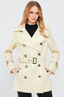 Barbara Women's Beige Double Breasted Collar Regular Leather Trench Coat | Derimod Barbara Women's Beige Double Breasted Collar Regular Leather Trench Coat | Derimod