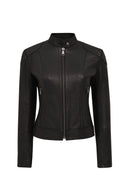Prima Woman Black Short Leather Jacket | Derimod Prima Woman Black Short Leather Jacket | Derimod