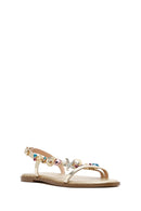 Women's Gold Ankle Buckle Stoned Sandals | Derimod Women's Gold Ankle Buckle Stoned Sandals | Derimod
