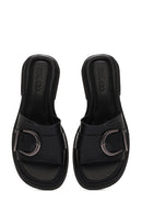 Women's Black Buckle Leather Slippers | Derimod Women's Black Buckle Leather Slippers | Derimod