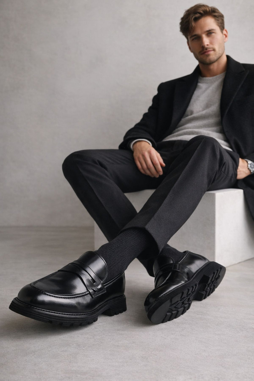 Erkek Siyah Deri Klasik Loafer