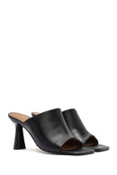 Women's Black Heeled Leather Slippers | Derimod Women's Black Heeled Leather Slippers | Derimod