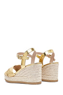 Women's Gold Ankle Buckle Braided Wedge Heel Espadrille Sandals | Derimod Women's Gold Ankle Buckle Braided Wedge Heel Espadrille Sandals | Derimod