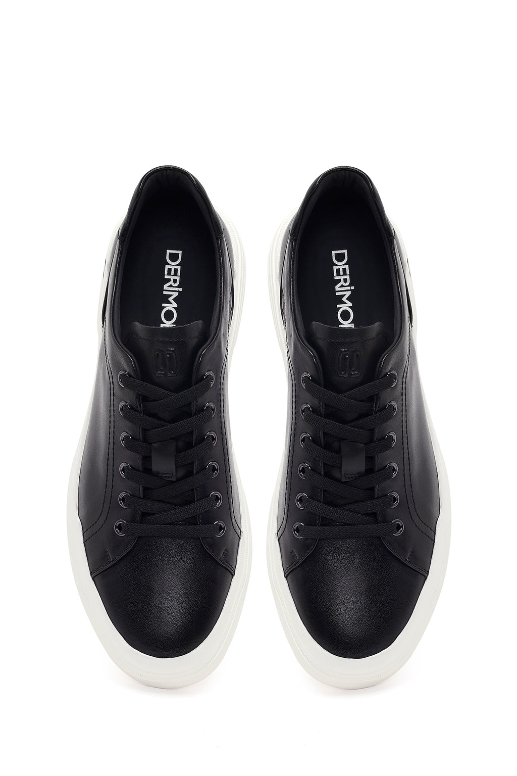 Erkek Siyah Bağcıklı Deri Sneaker
