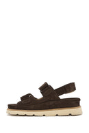Women's Brown Double Strap Suede Leather Sandals | Derimod Women's Brown Double Strap Suede Leather Sandals | Derimod