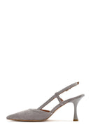 Women's Grey Slingback Suede Leather Thin Heeled Shoes | Derimod Women's Grey Slingback Suede Leather Thin Heeled Shoes | Derimod