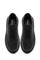Men's Black Lace-Up Thick-Soled Leather Sneaker | Derimod Men's Black Lace-Up Thick-Soled Leather Sneaker | Derimod