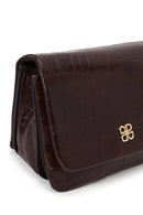 Woman Burgundy Croc-Embossed Crossbody Bag | Derimod Woman Burgundy Croc-Embossed Crossbody Bag | Derimod