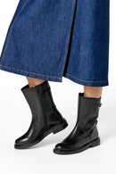 Geox Woman Black D Serılda B - Smo.Lea Zippered Buckled Leather Boot | Derimod Geox Woman Black D Serılda B - Smo.Lea Zippered Buckled Leather Boot | Derimod