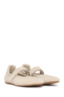 Women's Cream Strapped Leather Sport Ballet Flats | Derimod Women's Cream Strapped Leather Sport Ballet Flats | Derimod