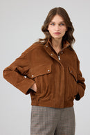 Anita Women's Brown Oversize Short Suede Leather Jacket | Derimod Anita Women's Brown Oversize Short Suede Leather Jacket | Derimod