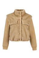Cortina Women's Beige Short Teddy Coat | Derimod Cortina Women's Beige Short Teddy Coat | Derimod