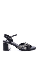 Women's Black Stone Thick Heeled Sandals | Derimod Women's Black Stone Thick Heeled Sandals | Derimod