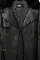 Jenny Women's Black Fur Belt Detailed Leather Trench Coat | Derimod Jenny Women's Black Fur Belt Detailed Leather Trench Coat | Derimod