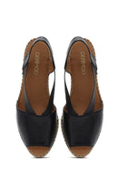 Women's Black Wedge Heeled Leather Espadrille Sandals | Derimod Women's Black Wedge Heeled Leather Espadrille Sandals | Derimod