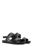 Women's Black Back Tie Stone Sandals | Derimod Women's Black Back Tie Stone Sandals | Derimod