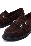 Kadın Kahverengi Tokalı Süet Deri Maskülen Loafer | Derimod Kadın Kahverengi Tokalı Süet Deri Maskülen Loafer | Derimod