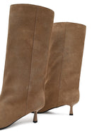 Women's Beige Thin Heeled Suede Leather Boot | Derimod Women's Beige Thin Heeled Suede Leather Boot | Derimod