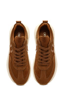 Women's Tan Lace-Up Thick-Soled Suede Leather Sneaker | Derimod Women's Tan Lace-Up Thick-Soled Suede Leather Sneaker | Derimod