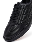 Men's Black Lace-Up Thick-Soled Printed Leather Sneakers | Derimod Men's Black Lace-Up Thick-Soled Printed Leather Sneakers | Derimod