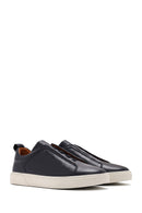 Men's Navy Blue Elastic Leather Sneakers | Derimod Men's Navy Blue Elastic Leather Sneakers | Derimod