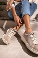 Women's Beige Lace-Up Suede Leather Sneaker | Derimod Women's Beige Lace-Up Suede Leather Sneaker | Derimod