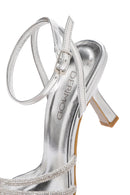 Women's Silver Ankle Strap Stone Thin Heel Sandals | Derimod Women's Silver Ankle Strap Stone Thin Heel Sandals | Derimod