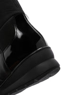 Women's Black Zippered Wedge Heeled Casual Leather Boots | Derimod Women's Black Zippered Wedge Heeled Casual Leather Boots | Derimod