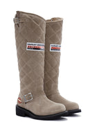 Harley Davidson Women's Beige Laconia Hi Zipper Leather Boots | Derimod Harley Davidson Women's Beige Laconia Hi Zipper Leather Boots | Derimod