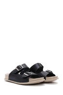 Women's Black Leather Buckle Comfort Slippers | Derimod Women's Black Leather Buckle Comfort Slippers | Derimod