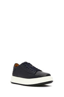Men's Navy Blue Lace-up Thick-Sole Leather Sneaker | Derimod Men's Navy Blue Lace-up Thick-Sole Leather Sneaker | Derimod